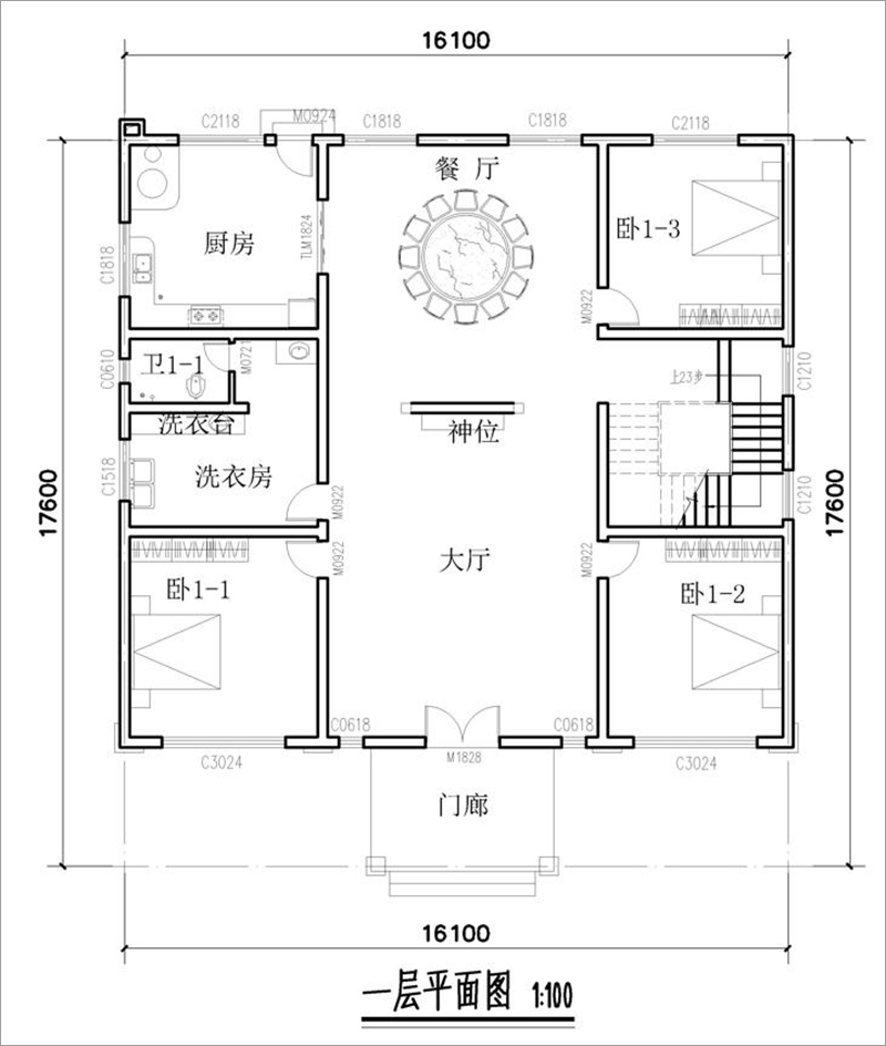 三层新中式别墅一层平面图