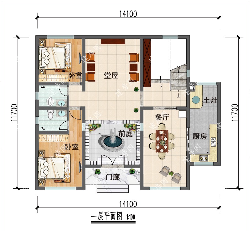农村150平方米新中式一层平面图
