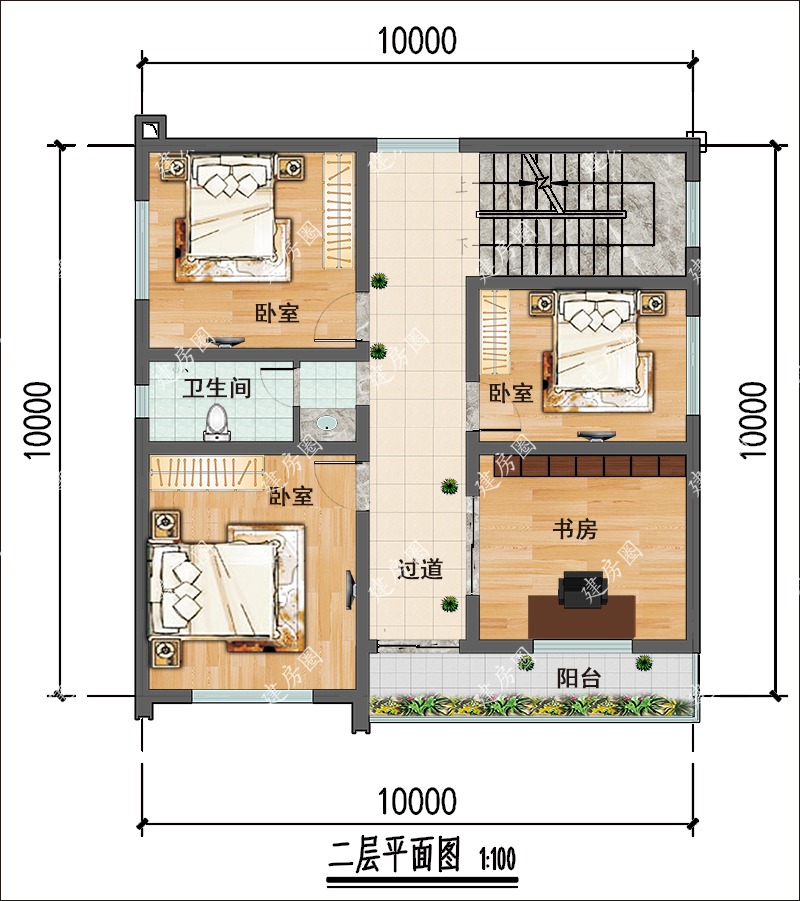 10米x10农村自建房二层平面布局图