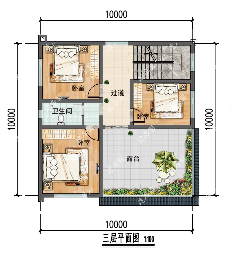10米x10农村自建房三层平面布局图