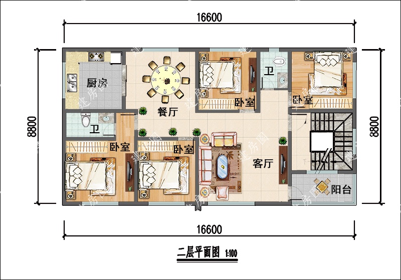 现代别墅二层户型图