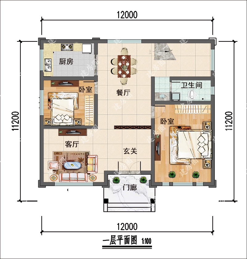 12米x11米农村一层半小别墅户型图