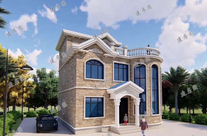 10X11米两层半自建房设计效果图