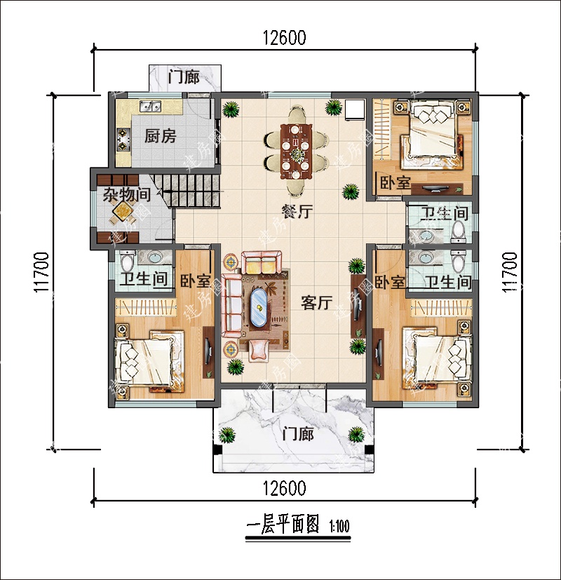 13米x12米农村三层自建房户型图