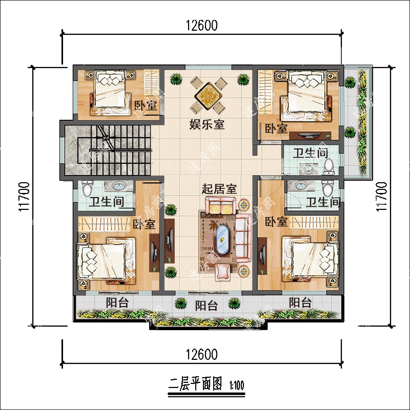 13米x12米农村三层自建房平面图