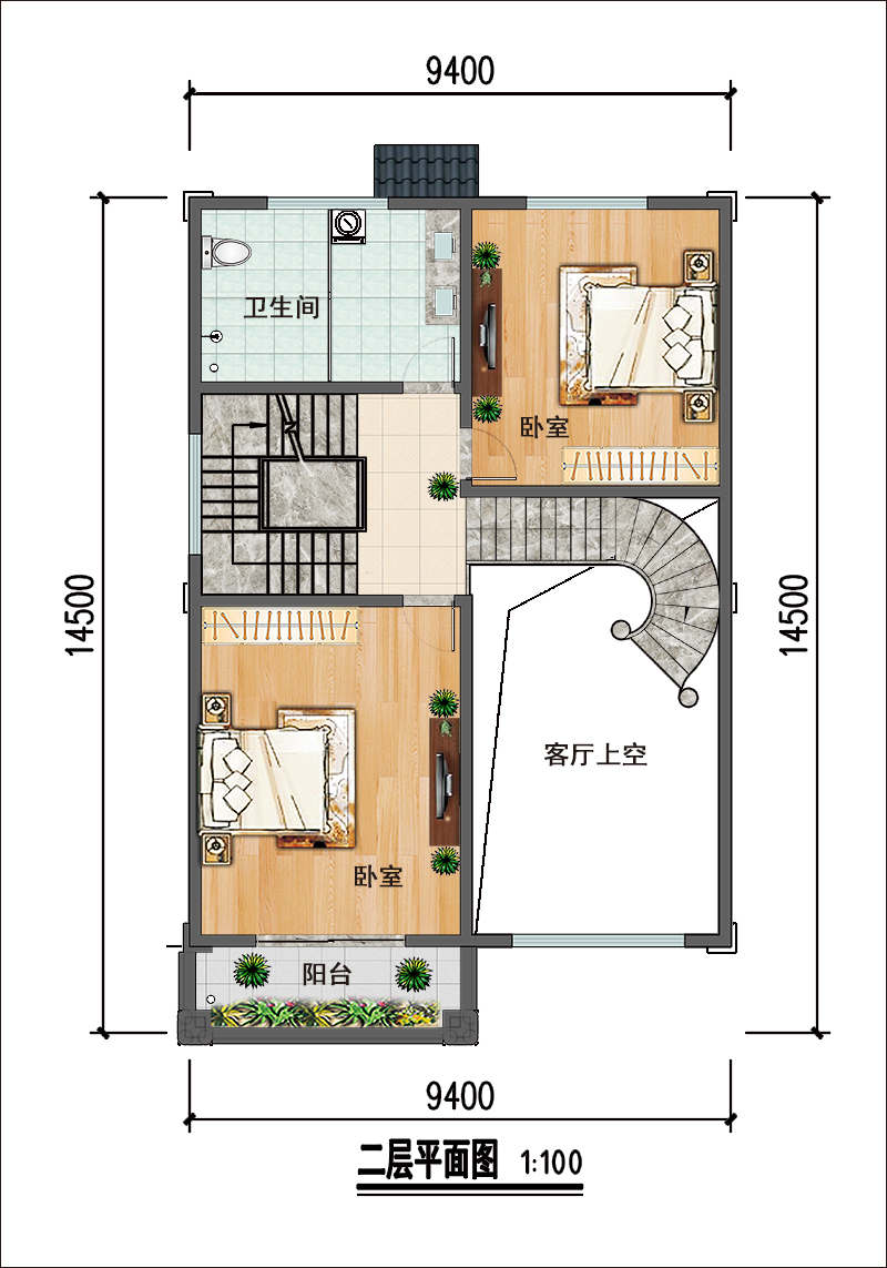 9米x15米农村建房设计平面图