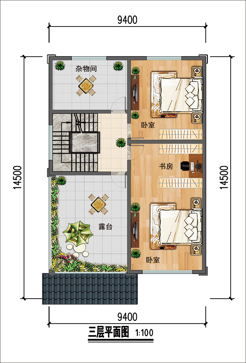9米x15米农村自建房设计布局图