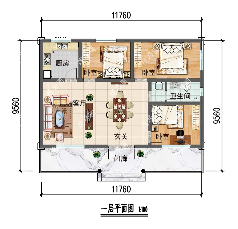 12米x10米一层小别墅平面图