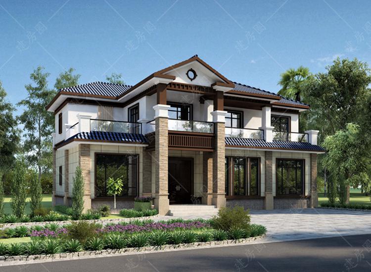 经典二层乡村别墅设计，新中式外观清新优雅