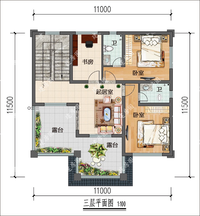 11米x11米户型图三房图片