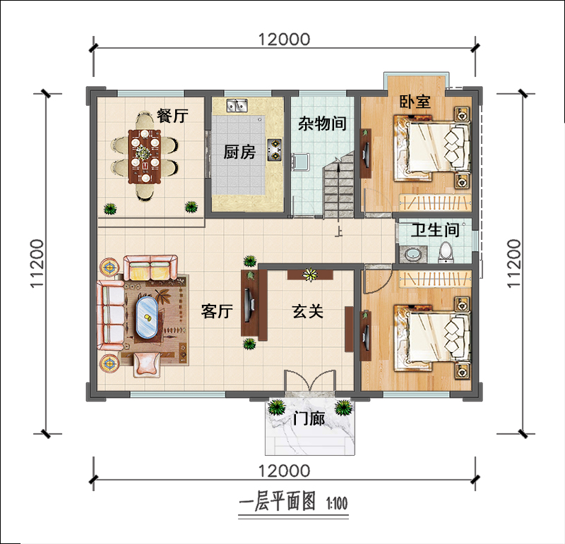 12米x11米三层农村房子平面图