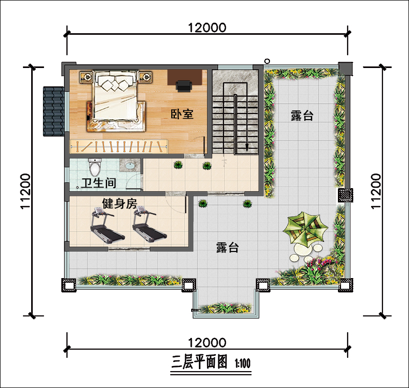 12米x11米三层农村房子户型图、