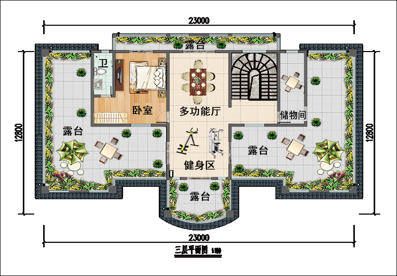 农村三层法式独栋别墅三层平面图