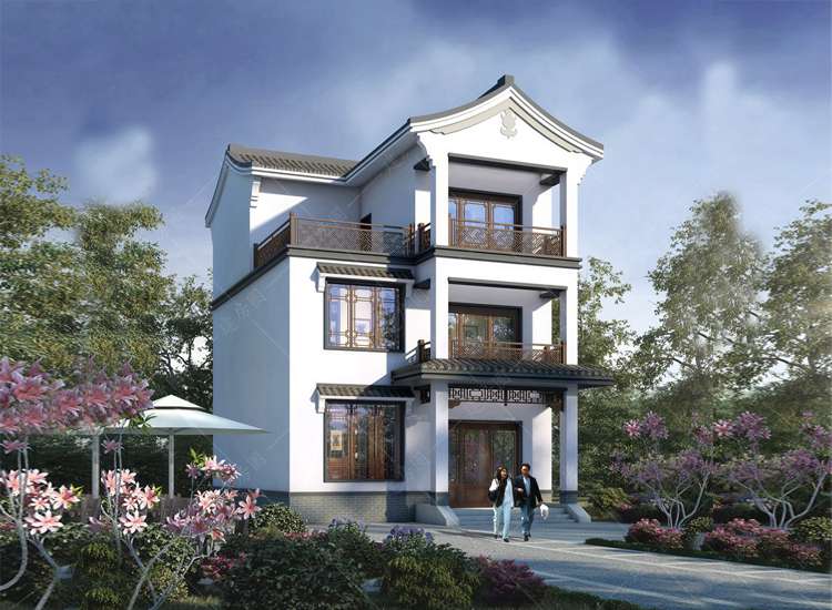 8米x13米三层农村房子设计，新中式外观清新淡雅