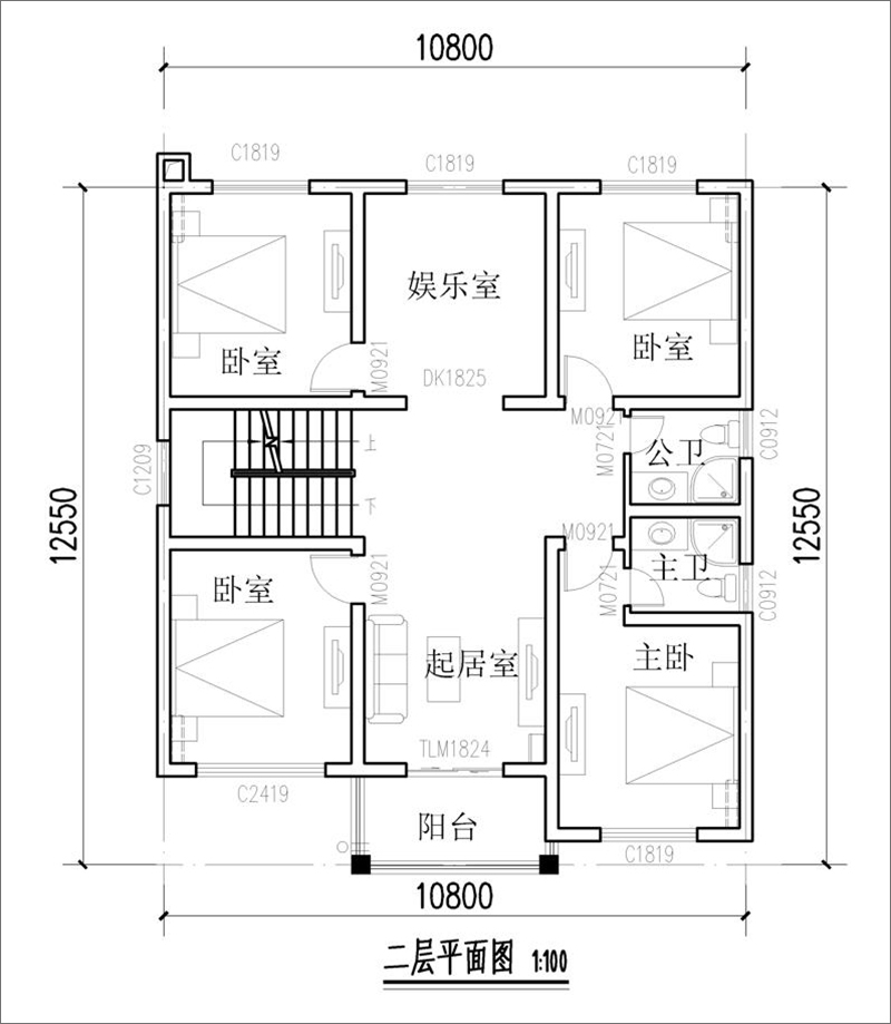 开间10米进深12米二层户型图