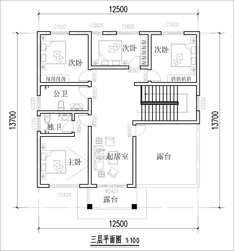 三层平面布局图