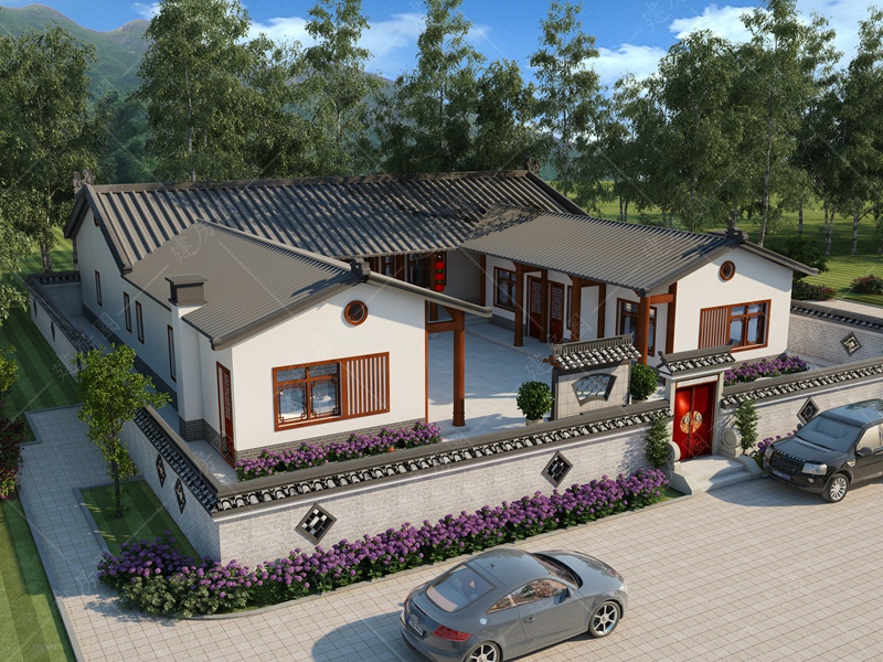 农村自建房一层带小院外观图片
