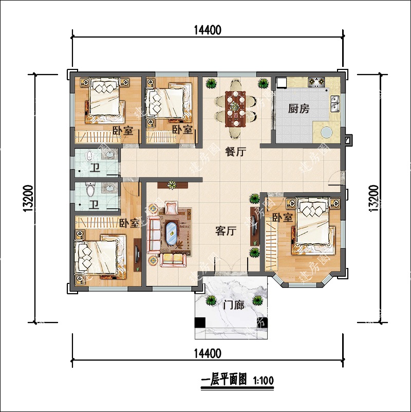 15X13米农村自建房一层平面图