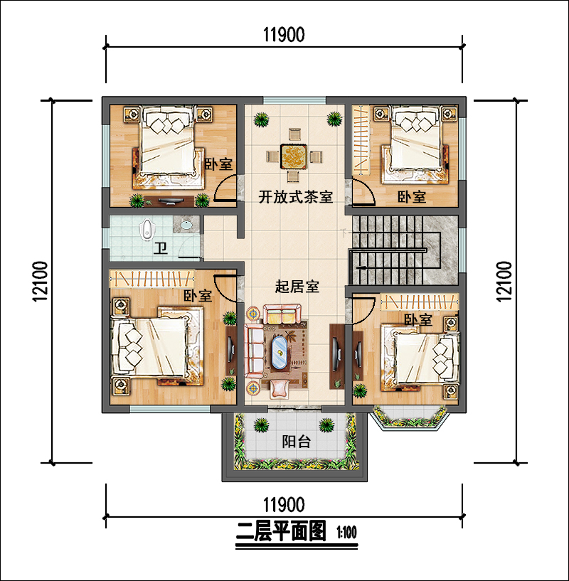 农村三间两层楼房设计图,平面户型舒适,外观简单大方