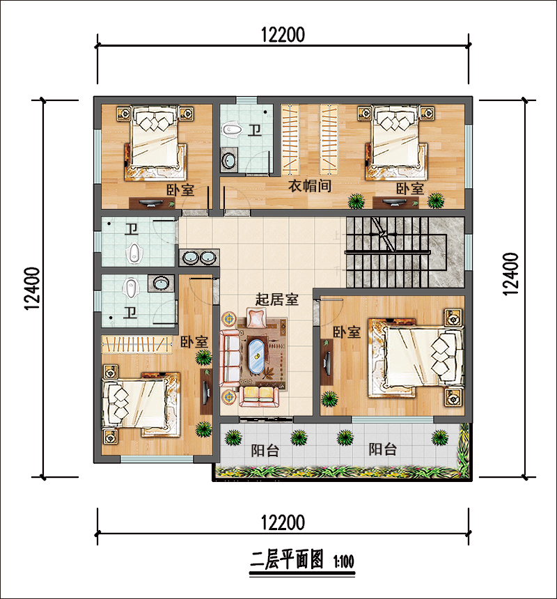 12米x12米房屋格局图片